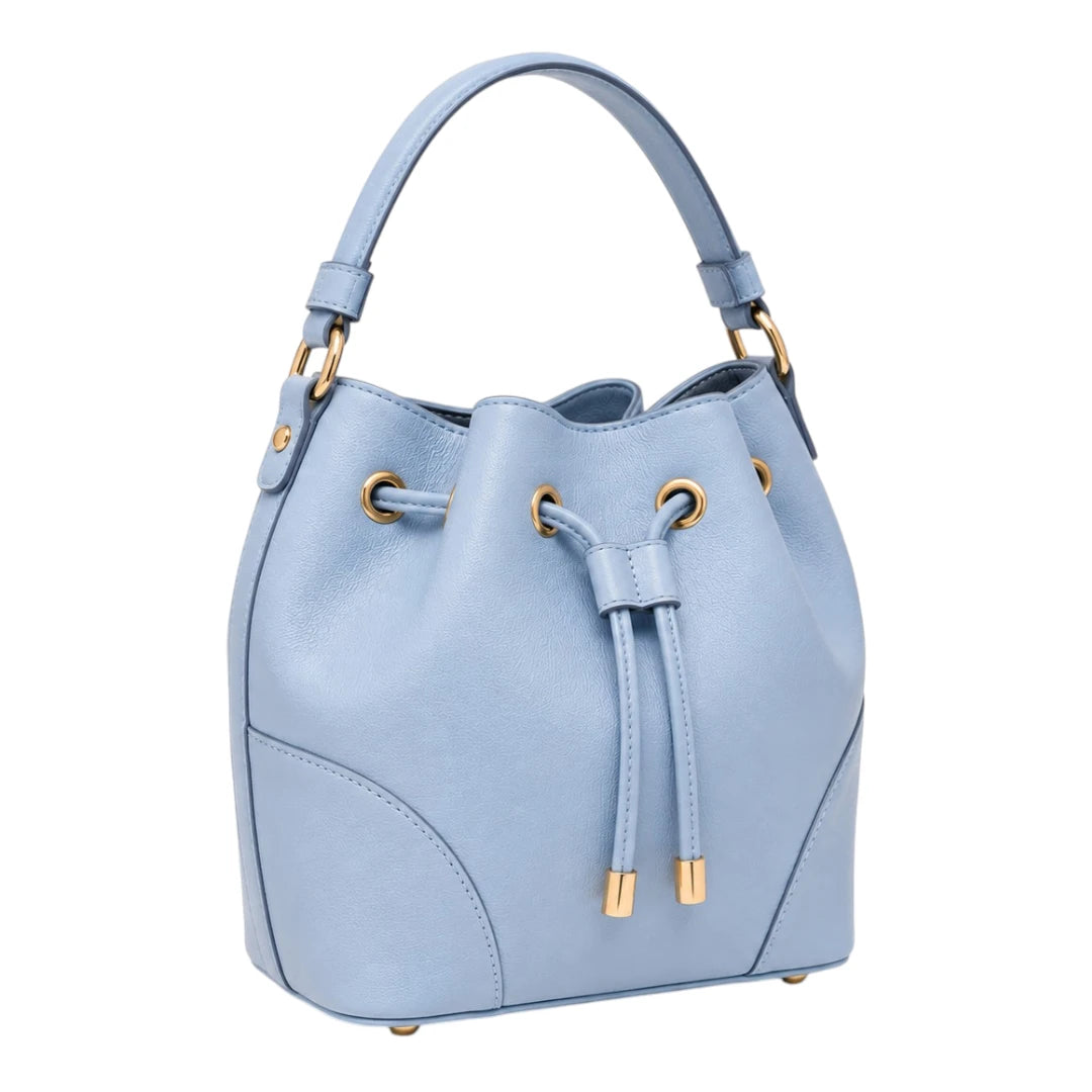Robiy Elegant Bucket Bag - Light Blue Drawstring Handbag for Women