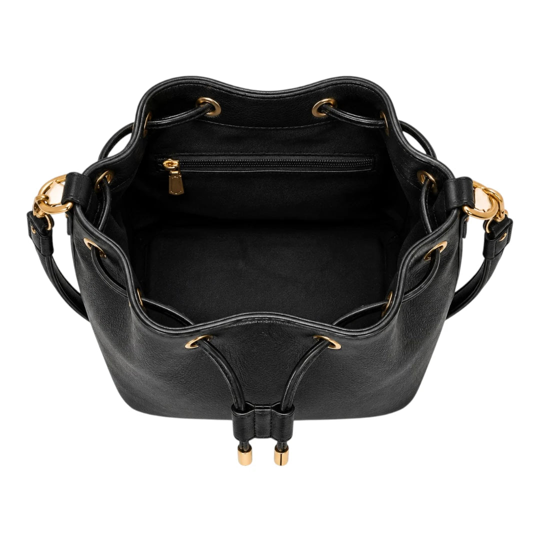Robiy Luxe Bucket Handbag - Minimalist Black Textured Leather Purse