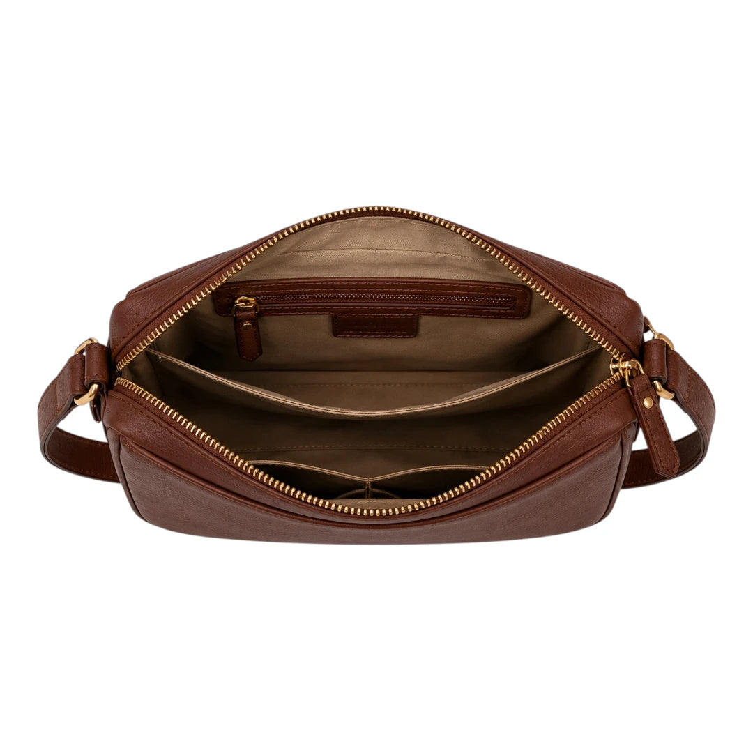Robiy Luxe Crossbody Handbag - Minimalist Brown Textured Leather Purse