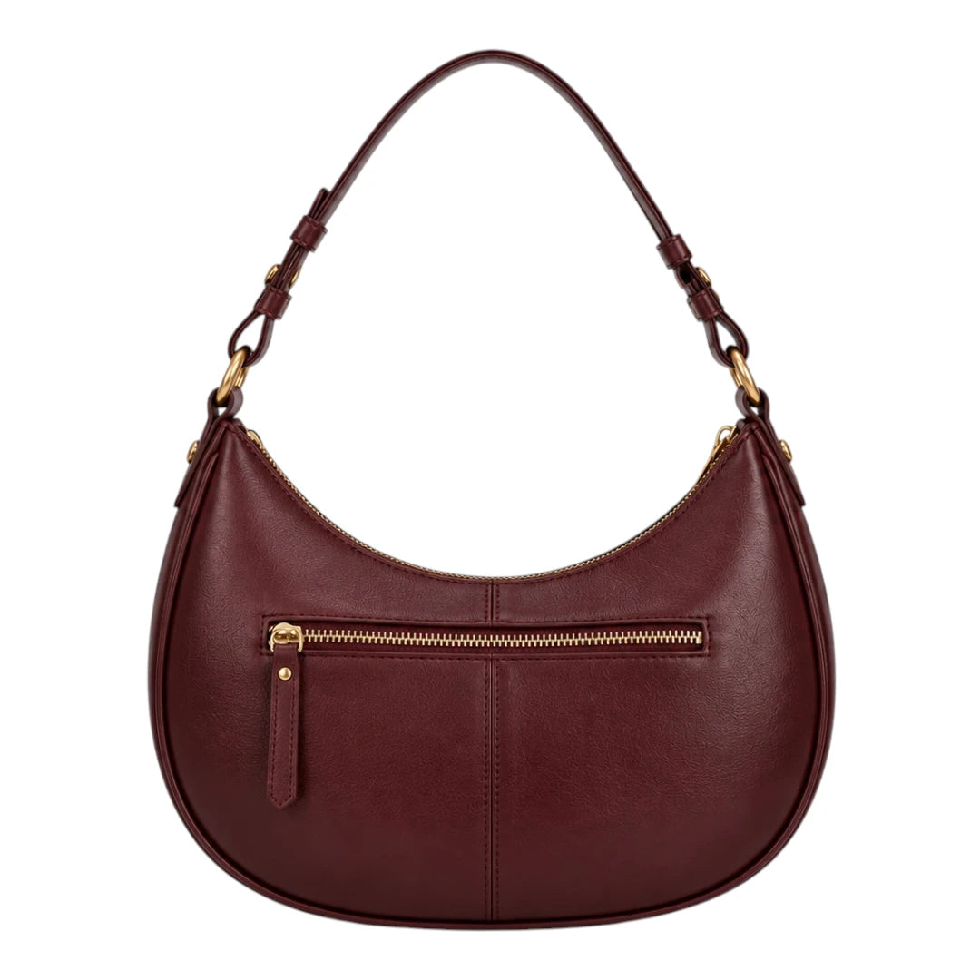 Robiy Luxe Half-Moon Shoulder Bag - Classic Burgundy Textured Leather