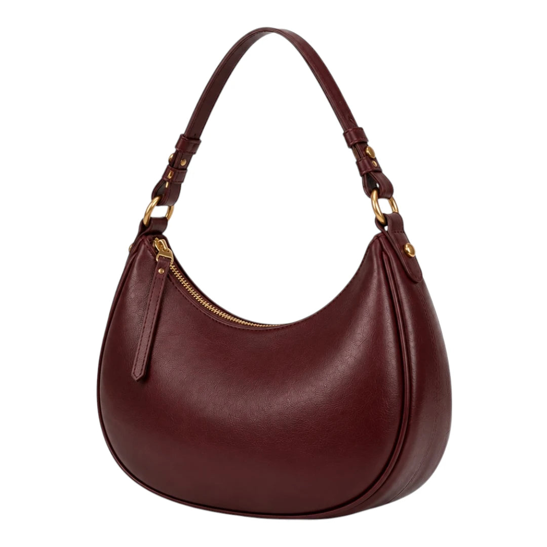 Robiy Luxe Half-Moon Shoulder Bag - Classic Burgundy Textured Leather