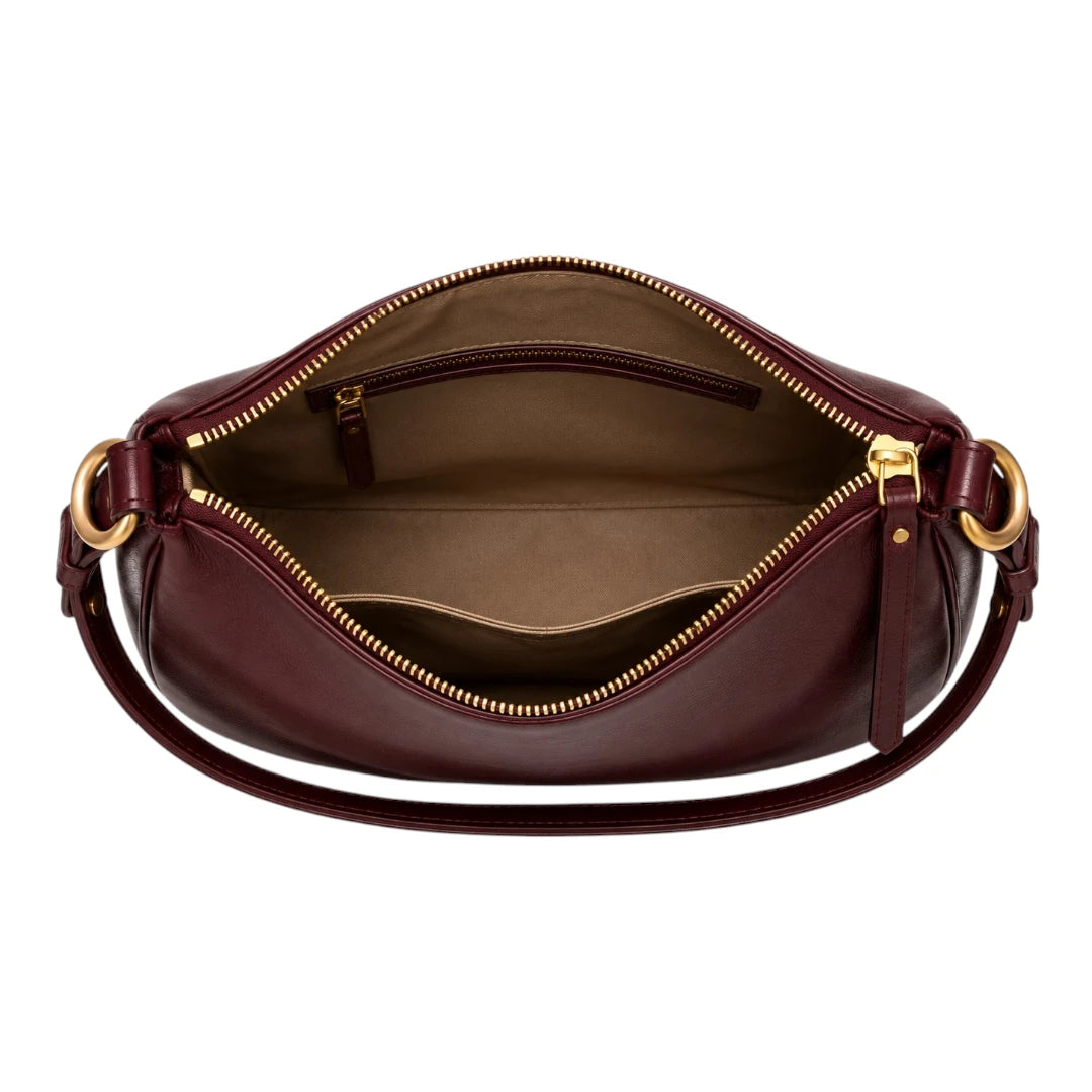 Robiy Luxe Half-Moon Shoulder Bag - Classic Burgundy Textured Leather