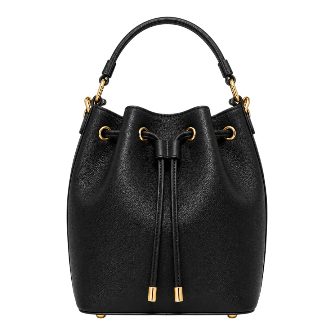 Robiy Luxe Bucket Handbag - Minimalist Black Textured Leather Purse