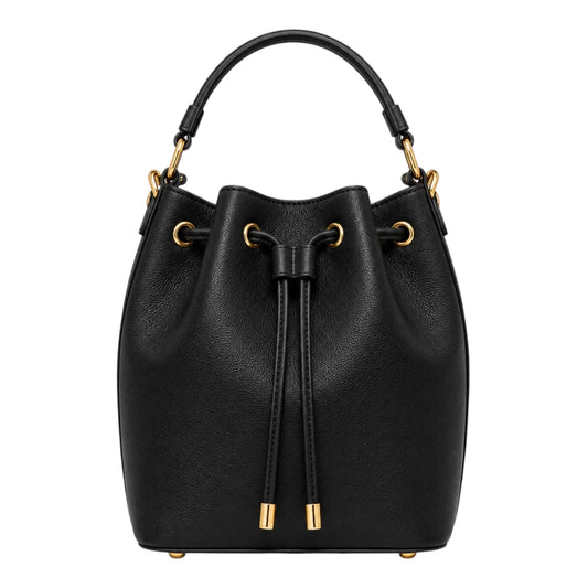 Robiy Luxe Bucket Handbag - Minimalist Black Textured Leather Purse