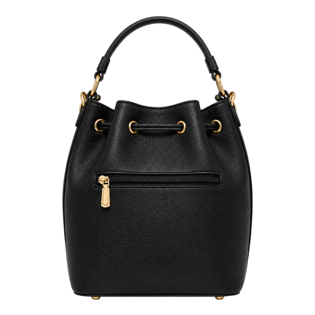 Robiy Luxe Bucket Handbag - Minimalist Black Textured Leather Purse
