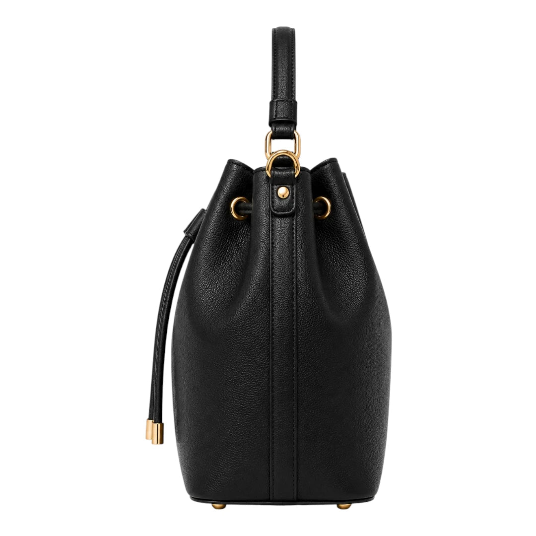 Robiy Luxe Bucket Handbag - Minimalist Black Textured Leather Purse