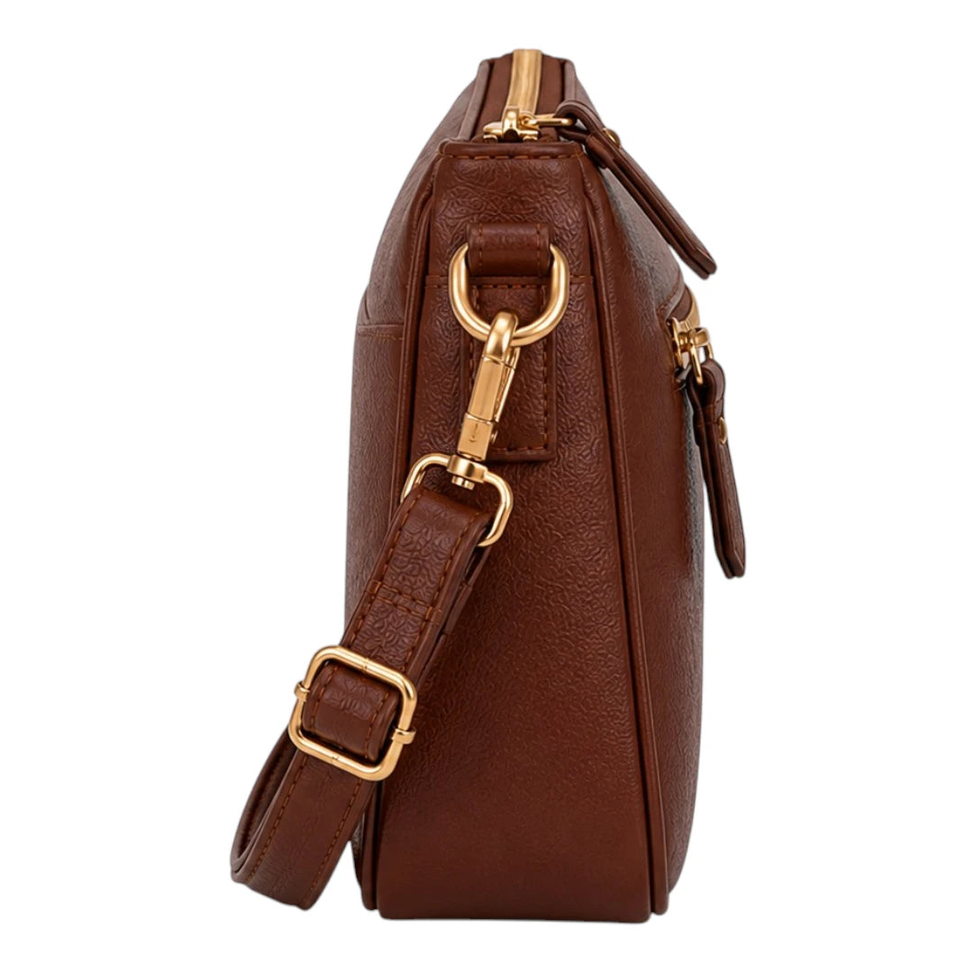 Robiy Luxe Crossbody Handbag - Minimalist Brown Textured Leather Purse