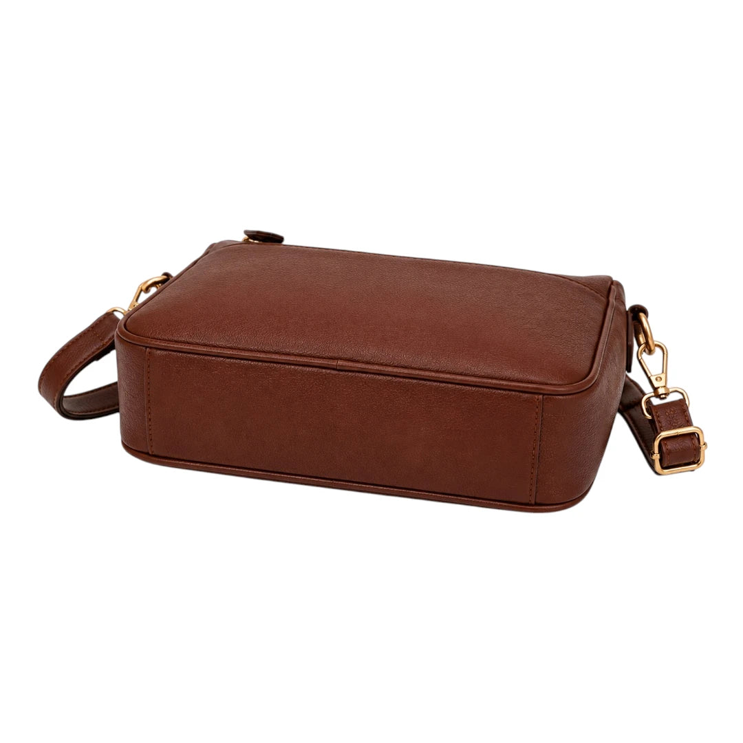 Robiy Luxe Crossbody Handbag - Minimalist Brown Textured Leather Purse