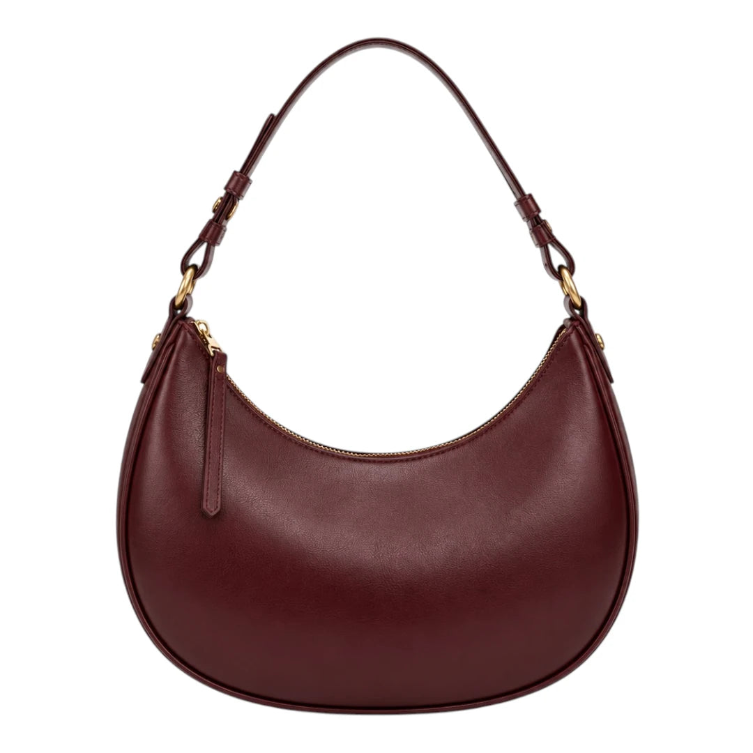 Robiy Luxe Half-Moon Shoulder Bag - Classic Burgundy Textured Leather