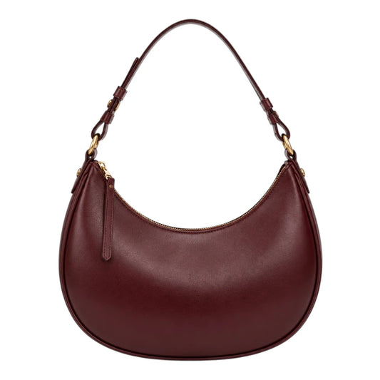 Robiy Luxe Half-Moon Shoulder Bag - Classic Burgundy Textured Leather